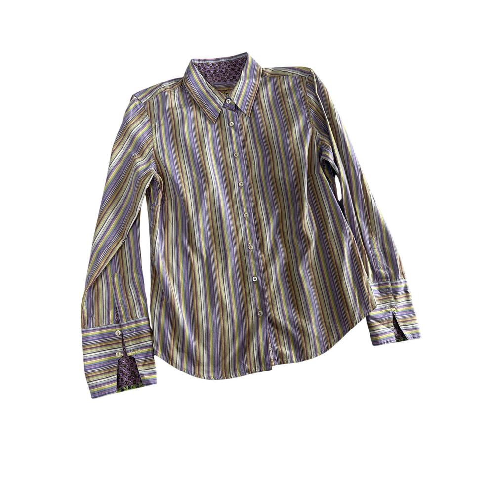 Robert Graham Long Sleeve Flip Cuff Shirt Striped Paisley - Size M